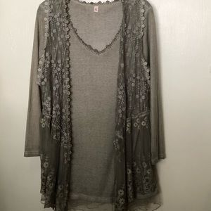 Pretty Angel Olive Green Lace shirt and Vest
